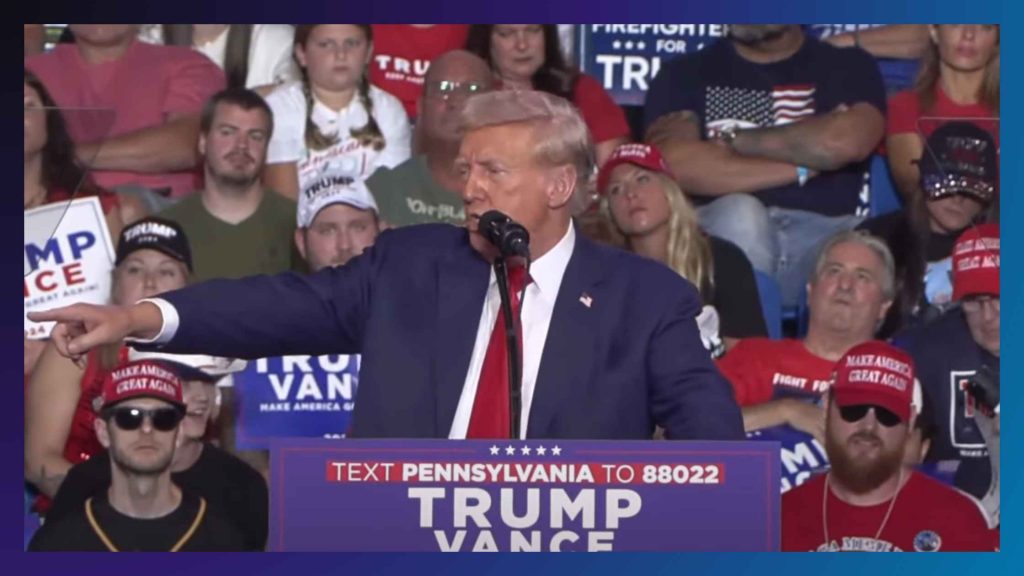 Trump pointing at PA crowd